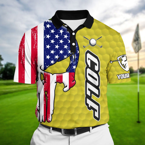 Max Corners Yellow Pride Premium Cool American Skull Golf Polo Shirts Multicolored Custom Name Polo