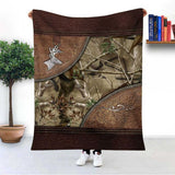 Maxcorners Personalized Deer Hunting Camo Imitation Leather Printing Custom Name - Blanket