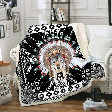 Maxcorners Wolf Pattern Black Native Blanket
