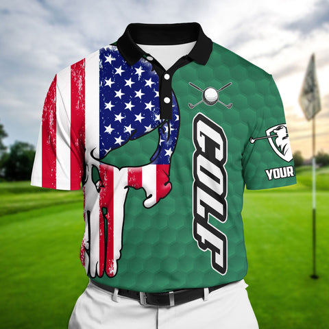 Max Corners Green Pride Premium Cool American Skull Golf Polo Shirts Multicolored Custom Name Polo