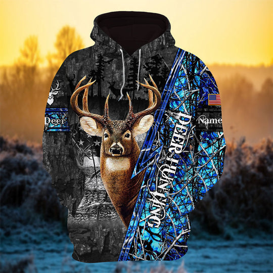 Maxcorners  Personalized Best American Flag Deer Hunting Hoodie