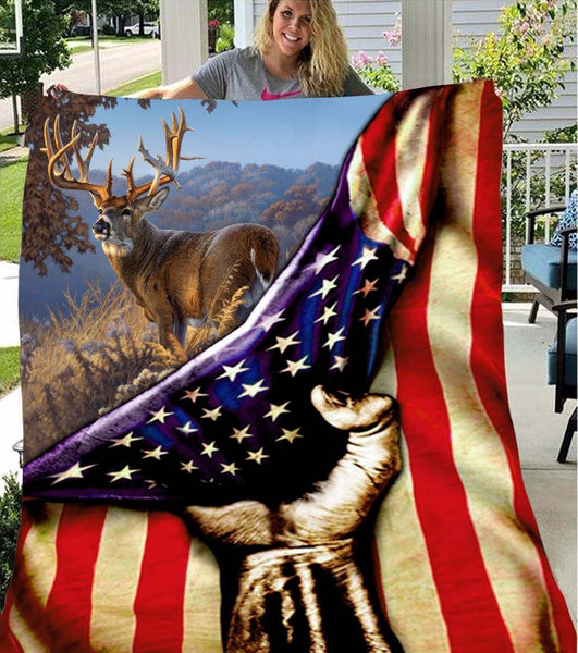 Maxcorners Deer Hunting America Flag Blanket