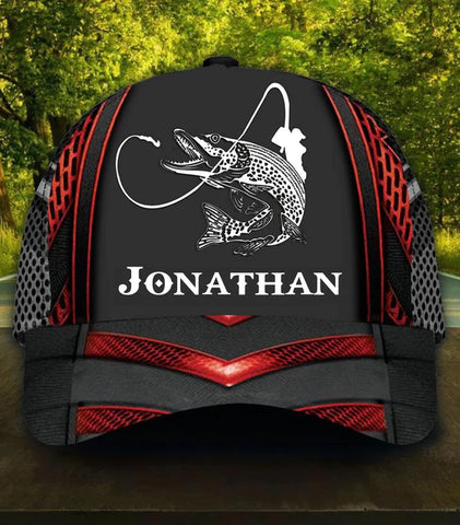 Maxcorners Personalized Black Red Fishing Cap