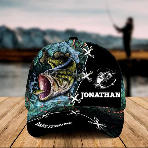 Maxcorners Personalized Fish Camo Appearance Grass 3 Cap