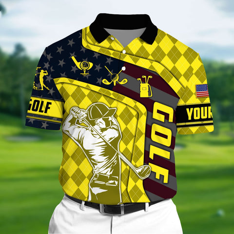 Max Corners Yellow Pride Unique Love Golf 3D Polo Argyle Pattern Multicolor Custom Name Polo