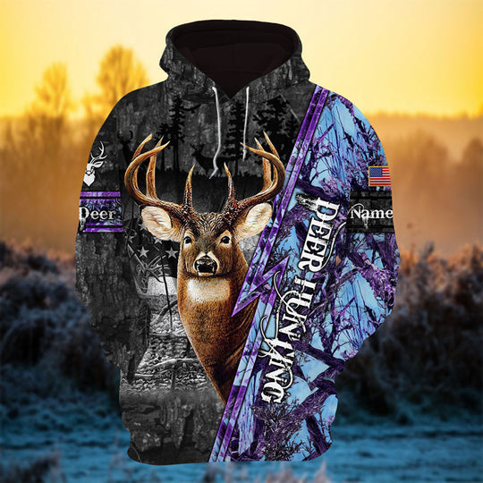 Maxcorners  Personalized Best American Flag Deer Hunting Hoodie