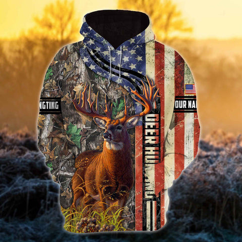 Max Corners Deer Hunting US Flag Vintage Pattern Style 2 Hunting Personalized 3D Hoodie