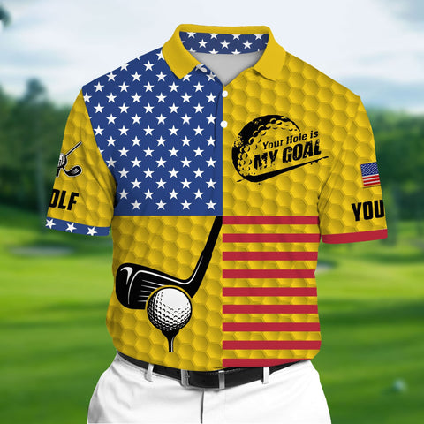 Max Corners Yellow Pride Premium Your Hole Is My Goal, Golf 3D Polo Shirts Multicolor Custom Name Polo