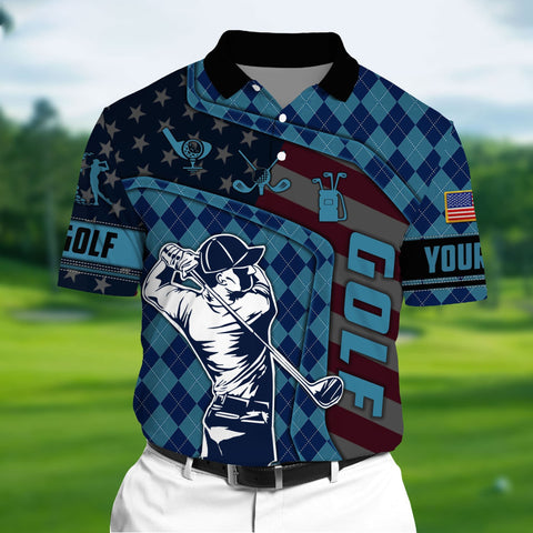 Max Corners Blue Pride Unique Love Golf 3D Polo Argyle Pattern Multicolor Custom Name Polo