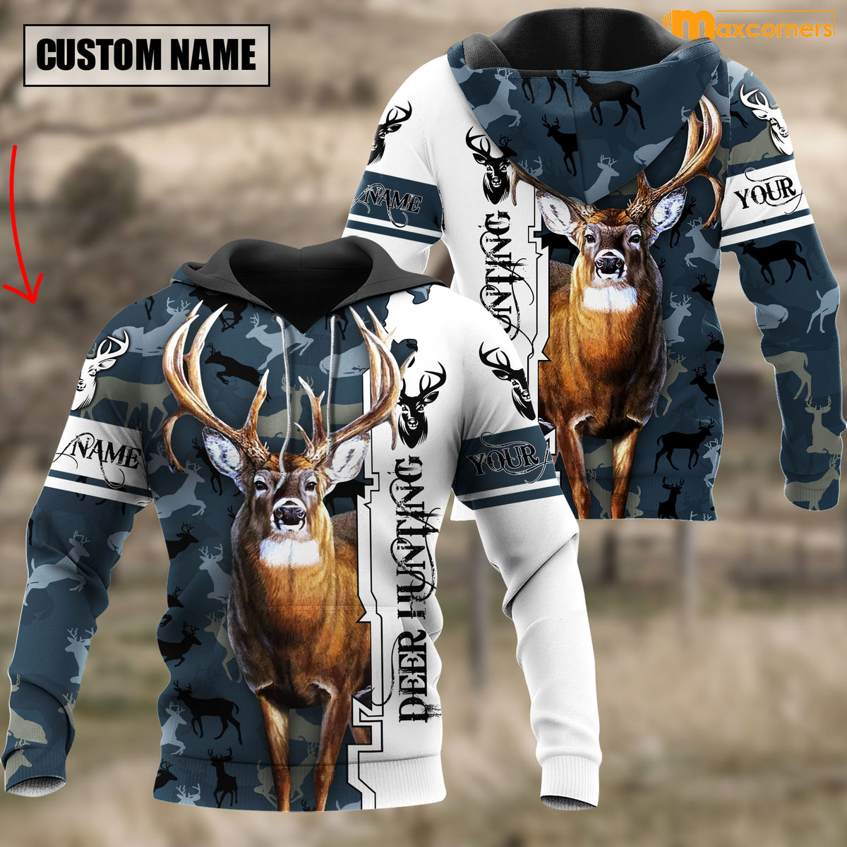 Maxcorners Customized Name Deer Hunting 4 3D Design All Over Printed