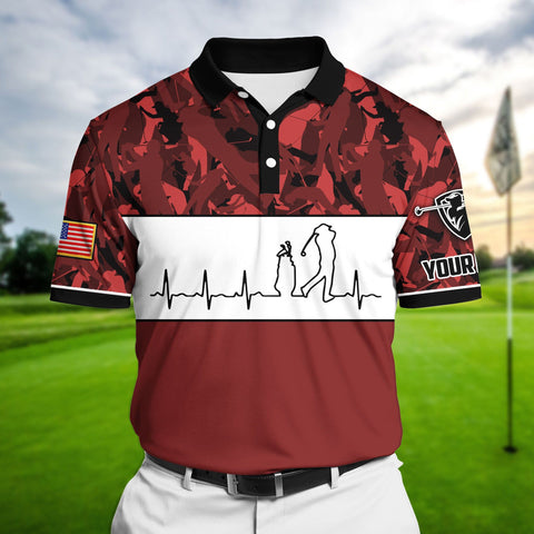 Max Corners Red Pride Premium Unique Golf Heart Beat Golf Polo Shirts Multicolored Custom Name Polo