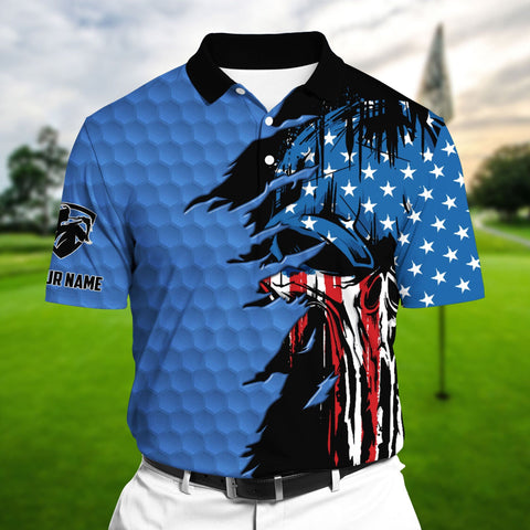 Max Corners Blue Pride The Coolest American Skull, Golf Polo Shirts Multicolor Custom Name Polo