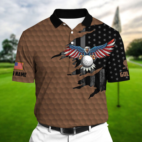 Max Corners Brown Pride Premium Cool Eagle Golf Lover Polo Shirts Multicolor Custom Name Polo