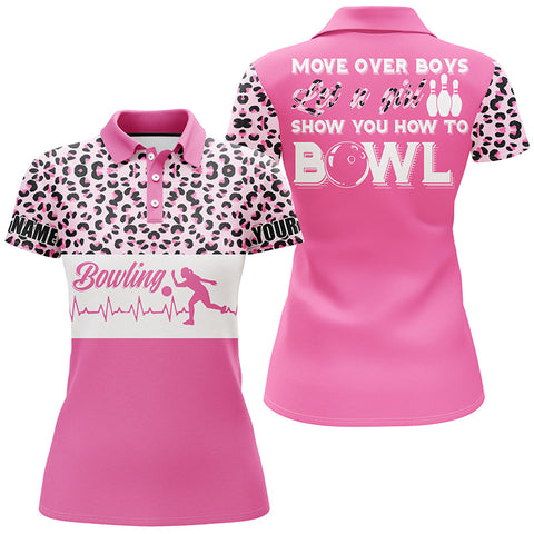 Maxcorners Bowling Funny Pink Leopard Pattern Premium Customized Name 3D Shirt For Women