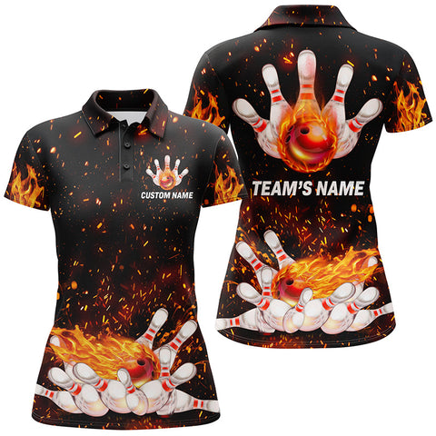Maxcorners Bowling Flame Pattern Customized Name All Over Printed Shirt For Women
