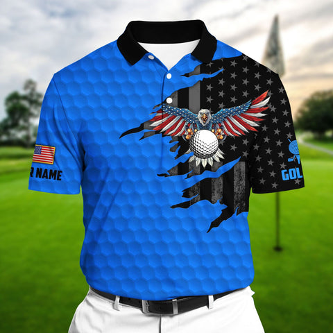 Max Corners Blue Pride Premium Cool Eagle Golf Lover Polo Shirts Multicolor Custom Name Polo