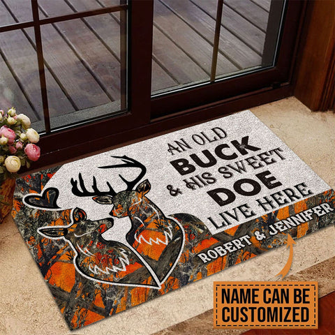 Maxcorners Premium Deer Couple Hunting Door Mat 3D Personalized - Orange