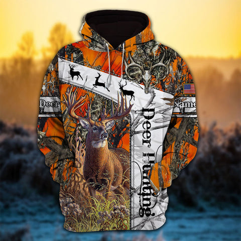 Max Corner Art Deer Hunting Leather Pattern Personalized 3D Hoodie For Hunting Lover