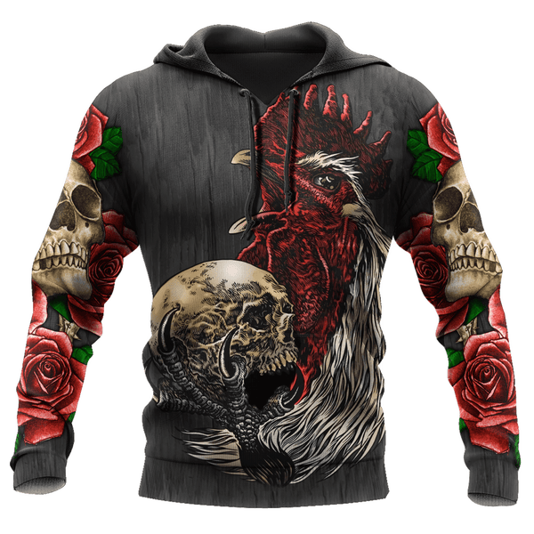 Maxcorners Skull Rooster And Rose Hoodie