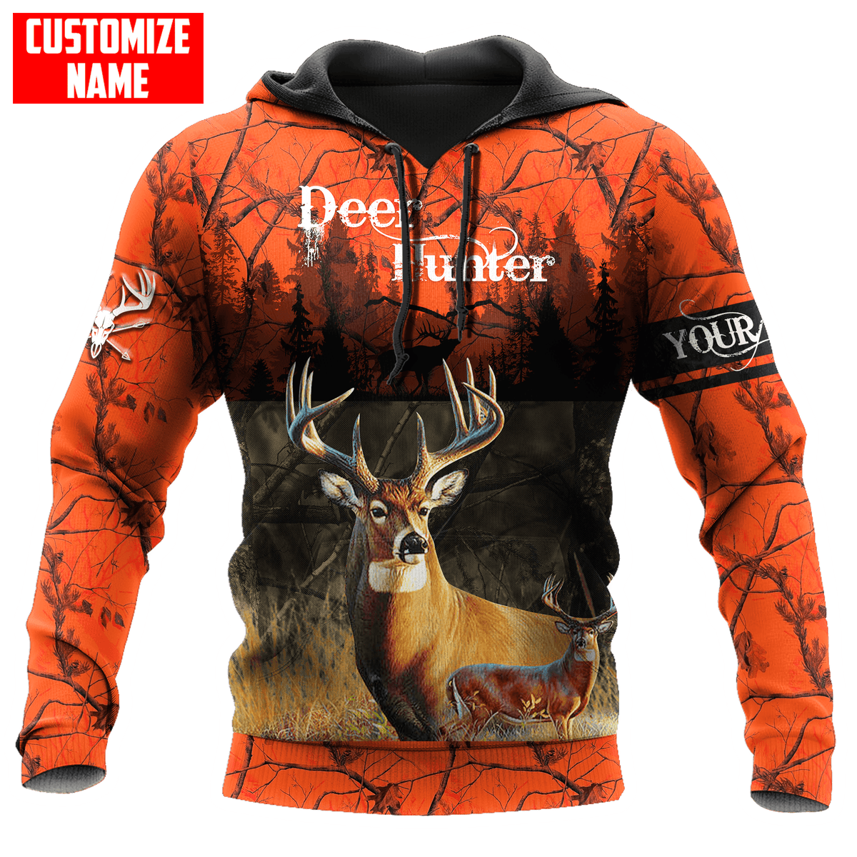 Maxcorners Personalized Name Deer Hunting Orange Green Camo 3D Design All Over Printed