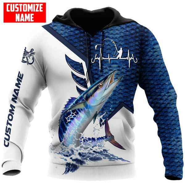 Maxcorners Custom Name Wahoo Fish Fishing Heartbeat 3D Shirt