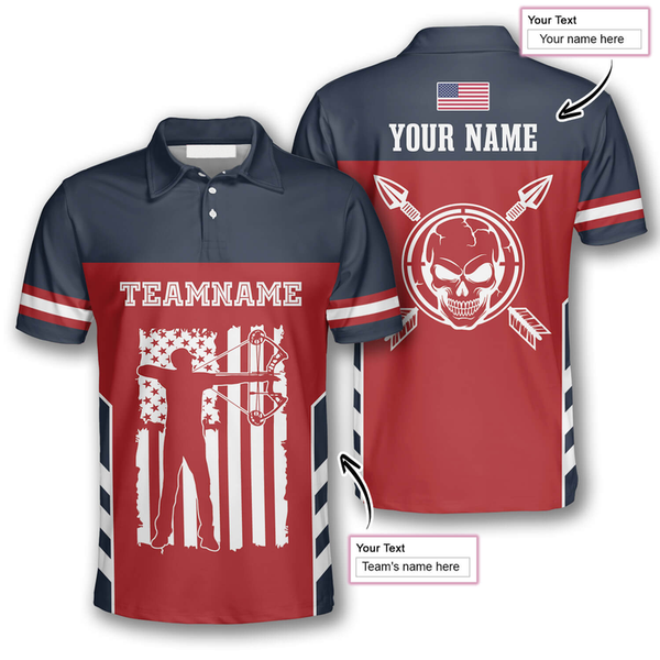Maxcorners Skull Flag Red Navy Personalized Name 3D Shirt