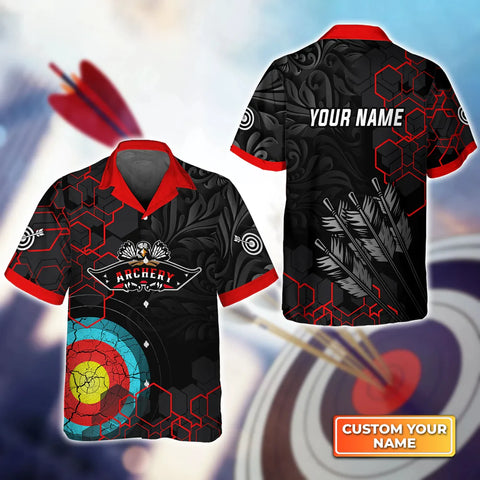 Maxcorners Archery Target Sign Black Pattern Personalized Name 3D Hawaiian Shirt