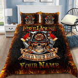 Maxcorners Customized Name Firefighter House Skull Bedding Set