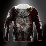 Maxcorners Personalized 3D Zip Hoodie Native American Wolf 3D