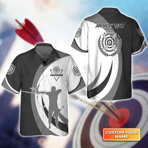Maxcorners Black And Grey Silhouette Archery Target Personalized Name 3D Hawaiian Shirt