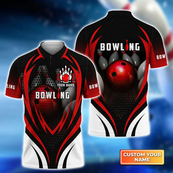 Maxcorners Bowling With Red Balland Bowl Pins Personalized Name 3D Shirt