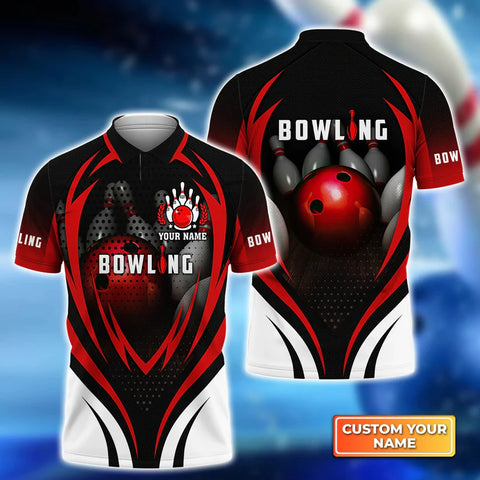 Maxcorners Bowling With Red Balland Bowl Pins Personalized Name 3D Shirt