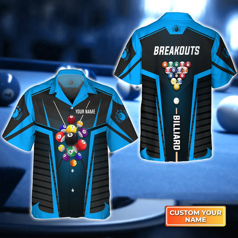 Maxcorners Breackouts Team Blue Billiard Balls Personalized Name Hawaiian Shirt