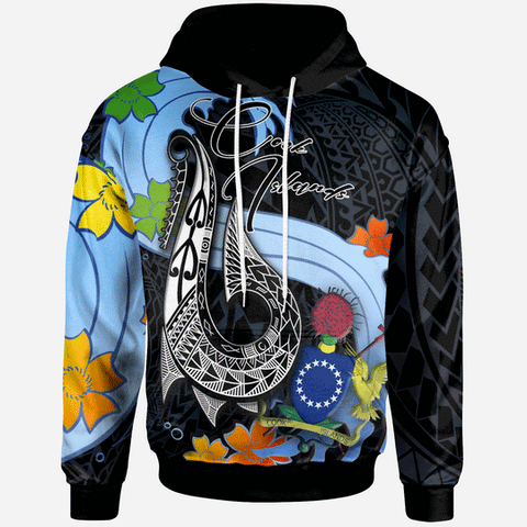 Maxcorners Personalized Cook Islands Hoodie - Fish Hooks And Wave