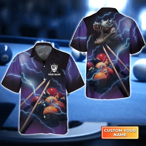 Maxcorners Crocodile Billiard 9 Ball Thunder Lightning Personalized Name Hawaiian Shirt