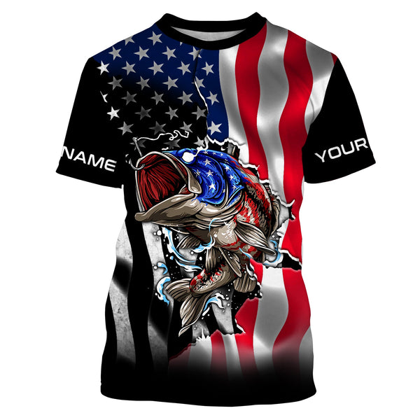 Maxcorners Bass Fishing American Flag Custom 3D Shirts