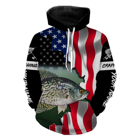 Max Corners American Flag Crappie fishing Patriotic shirt Custom Name 3D Hoodie