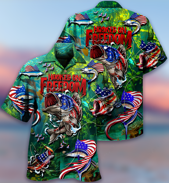 Maxcorners Fishing Hooked On Freedom America Hawaiian Shirt