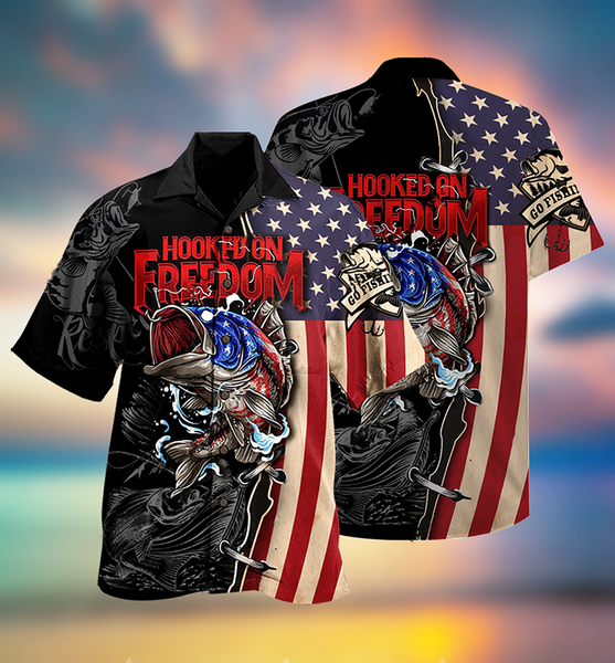 Maxcorners Fishing Hooked On Freedom America Freedom Hawaiian Shirt