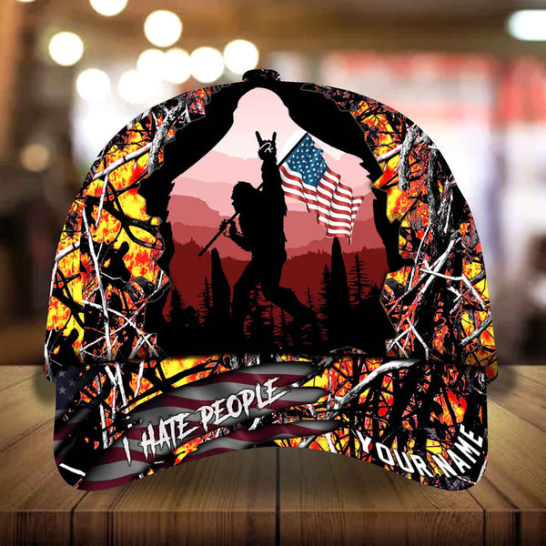 Max Corners I Hate People Bigfoot With US Flag Camping Art Camo pattern 1 Custom 3D Cap