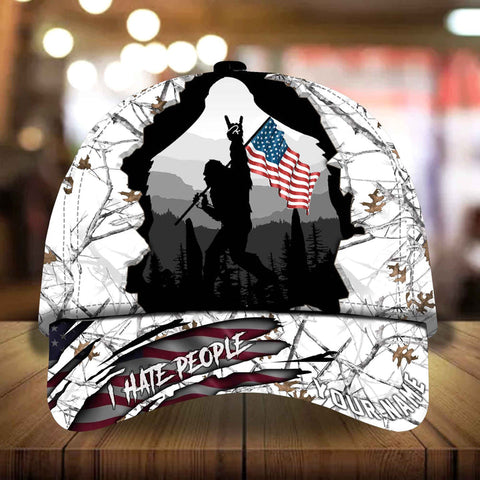 Max Corners I Hate People Bigfoot With US Flag Camping Art Camo pattern 2 Custom 3D Cap