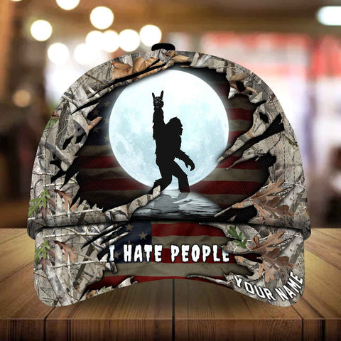 Max Corners I Hate People Bigfoot With Moon Camping Art Camo pattern 1 Custom 3D Cap