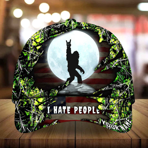 Max Corners I Hate People Bigfoot With Moon Camping Art Camo pattern 2 Custom 3D Cap