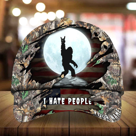 Max Corners I Hate People Bigfoot With Moon Camping Art Camo pattern 3 Custom 3D Cap