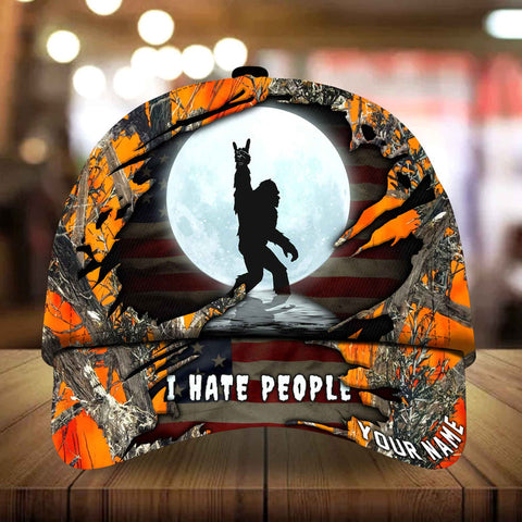 Max Corners I Hate People Bigfoot With Moon Camping Art Camo pattern 4 Custom 3D Cap