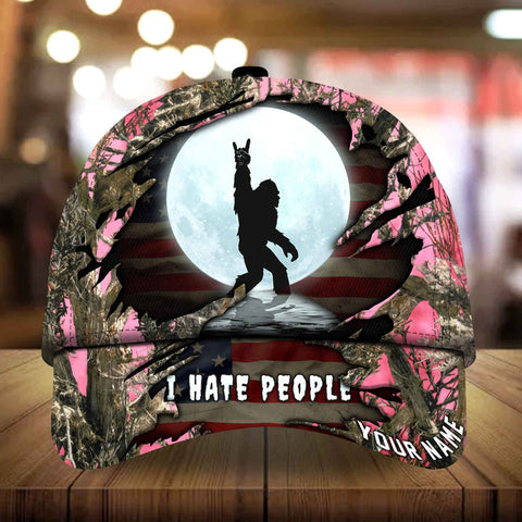 Max Corners I Hate People Bigfoot With Moon Camping Art Camo pattern 6 Custom 3D Cap
