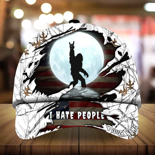Max Corners I Hate People Bigfoot With Moon Camping Art Camo pattern 8 Custom 3D Cap