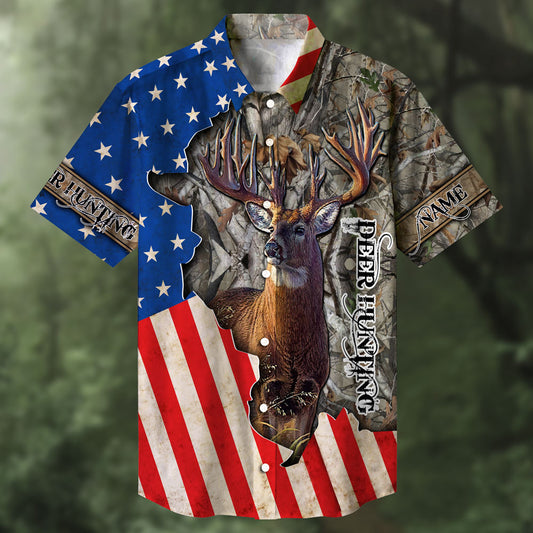 Maxcorners Deer Hunting Crack US Flag Multicolored Personalized hawaiian shirt HU0113