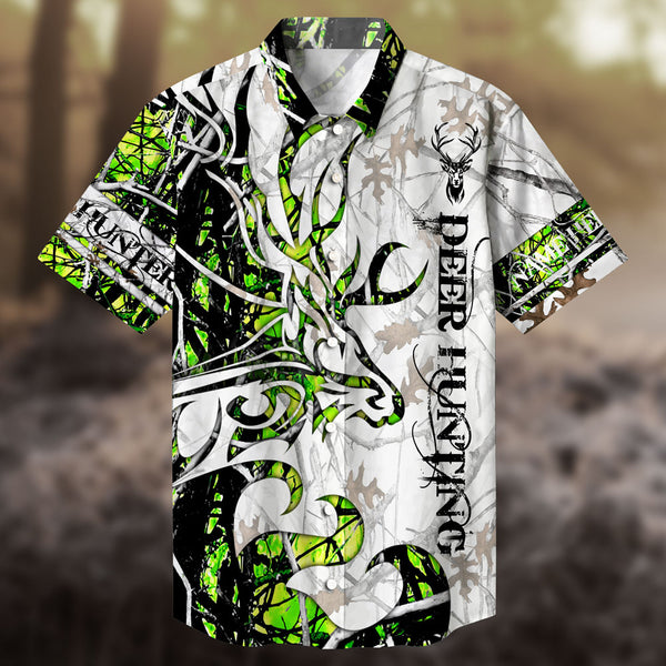 Maxcorners Deer Hunting Half Camouflage Hawaiian Shirt HU0113