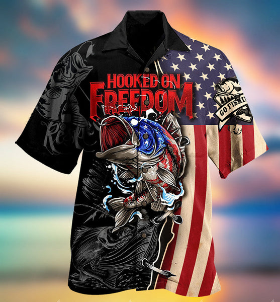 Maxcorners Fishing Hooked On Freedom America Freedom Hawaiian Shirt